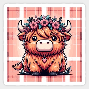 Kawaii highland cow with flower crown Sticker